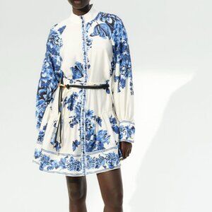 H&M - Blue and White Floral Tie Belt Dress - Womens - XL